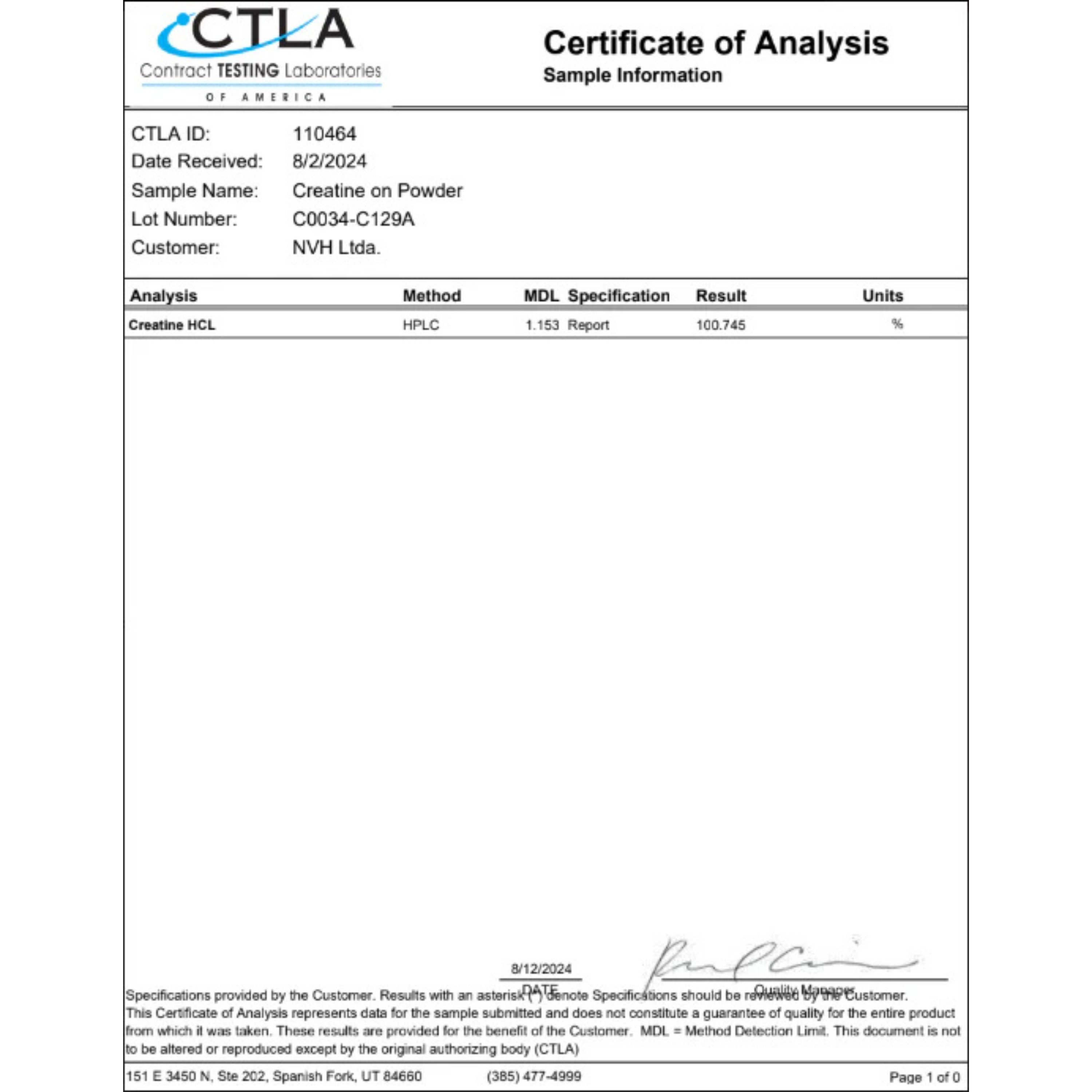 Creatine 100% Pure Monohydrate 60 svs