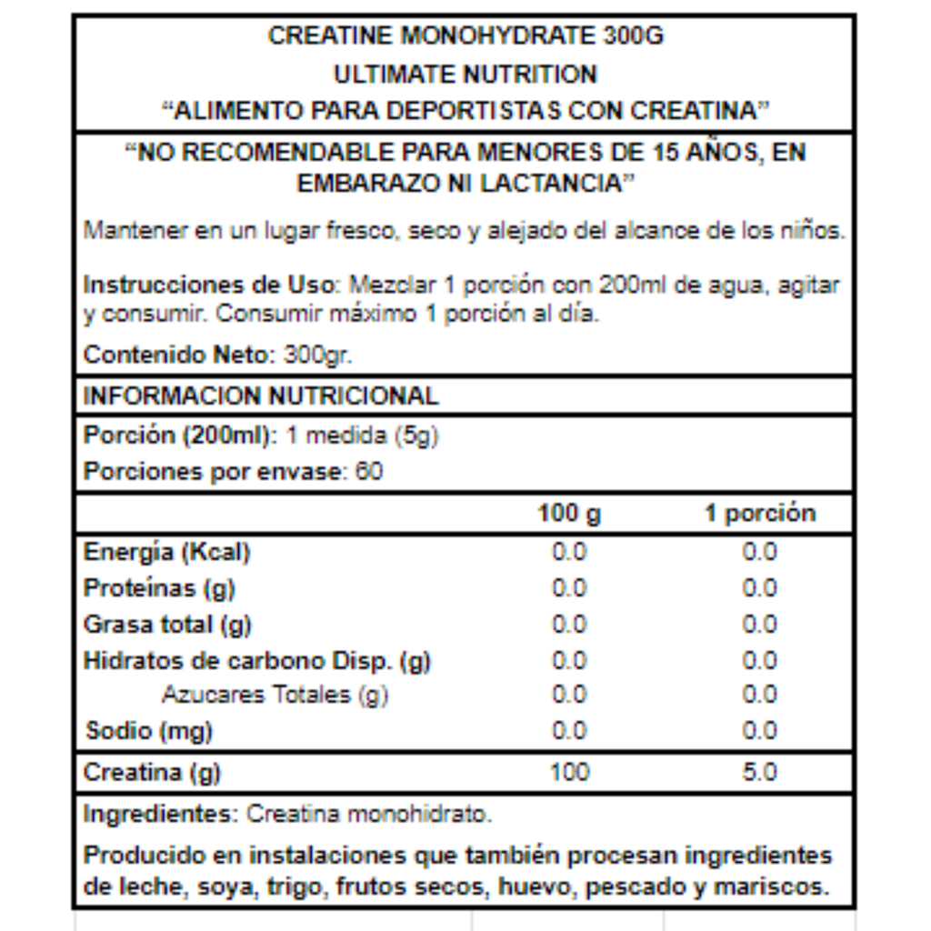 Ultimate Nutrition Creatina 300 gr