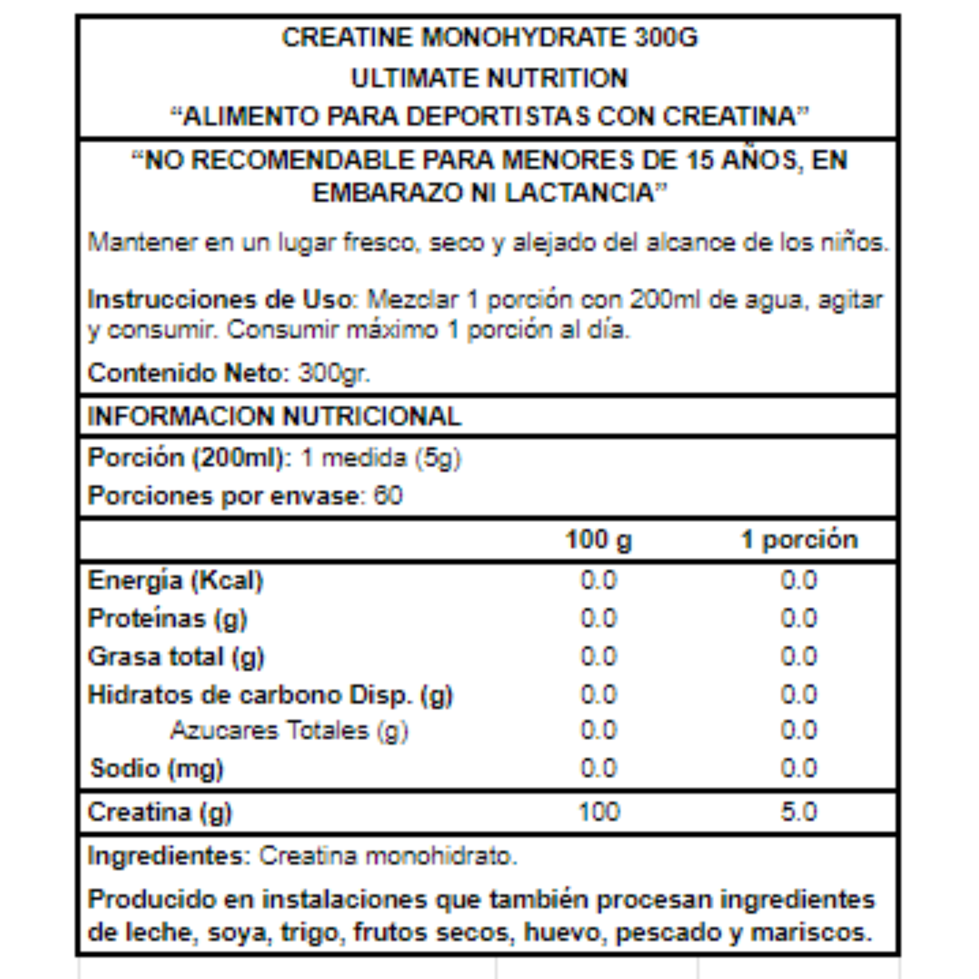 Ultimate Nutrition Creatina 300 gr