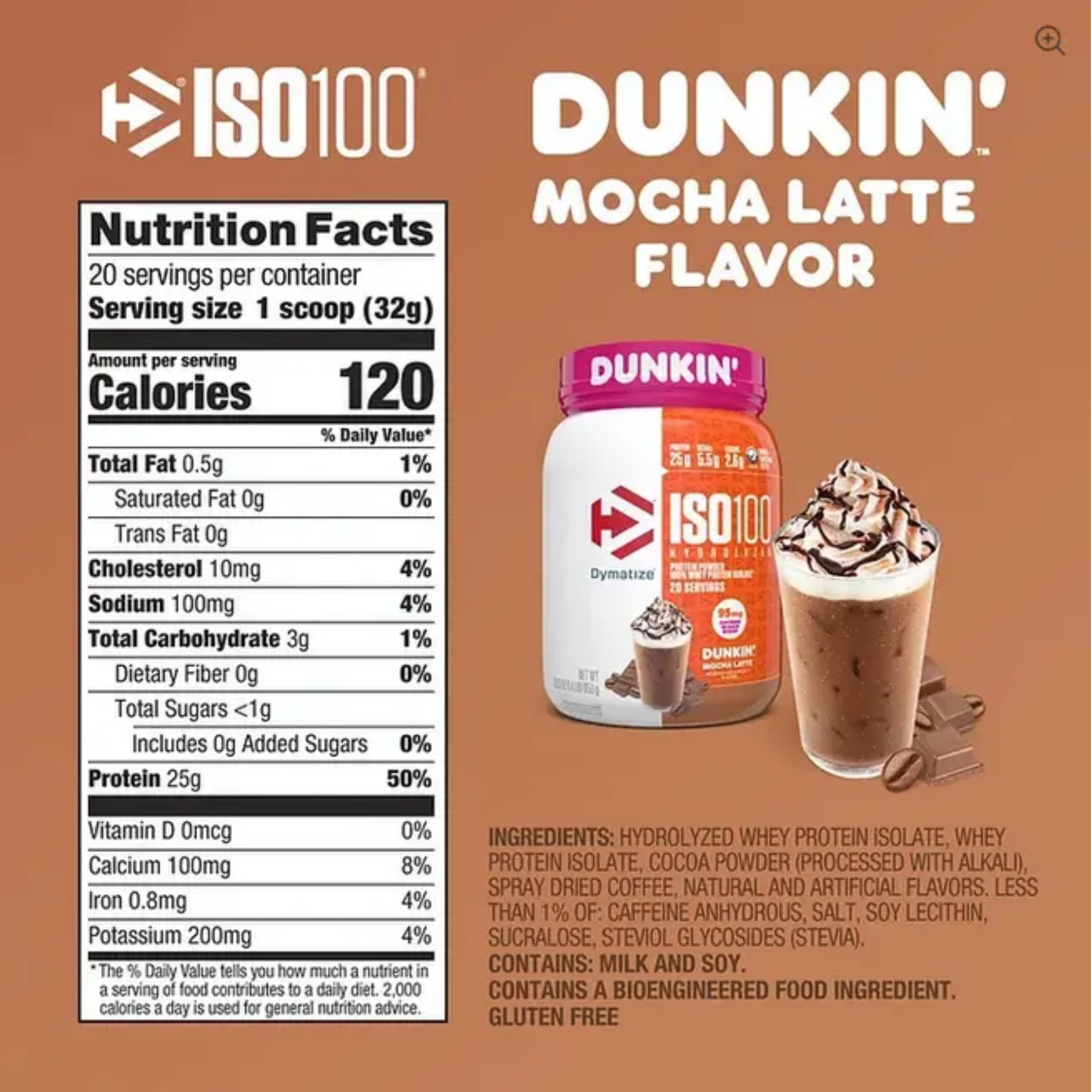 Dymatize Iso100 Dunkin Mocha Latte Proteína